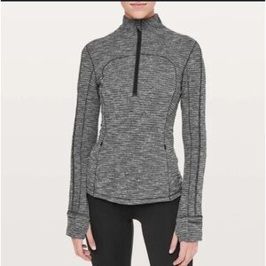 Lululemon Run Briskly Half Zip Long Sleeve T Shirt in Coco Pique Black White